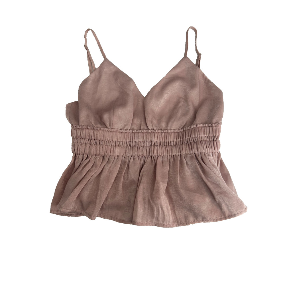 Cotton Candy LA Peplum Top Small Mauve V-Neck Smocked Elastic Waist Cropped Cami